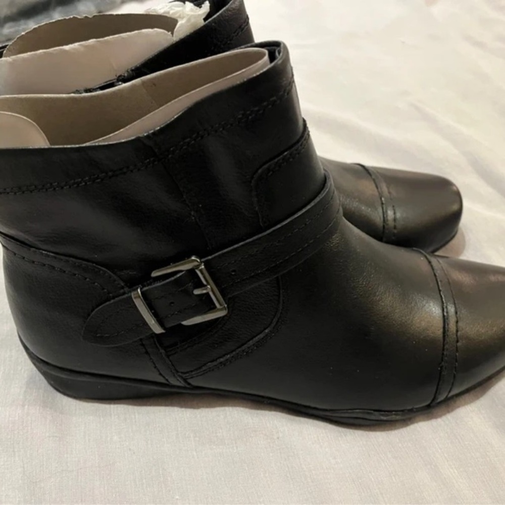 Marks & Spencer Black Leather Ankle Booties with Buckle Detail